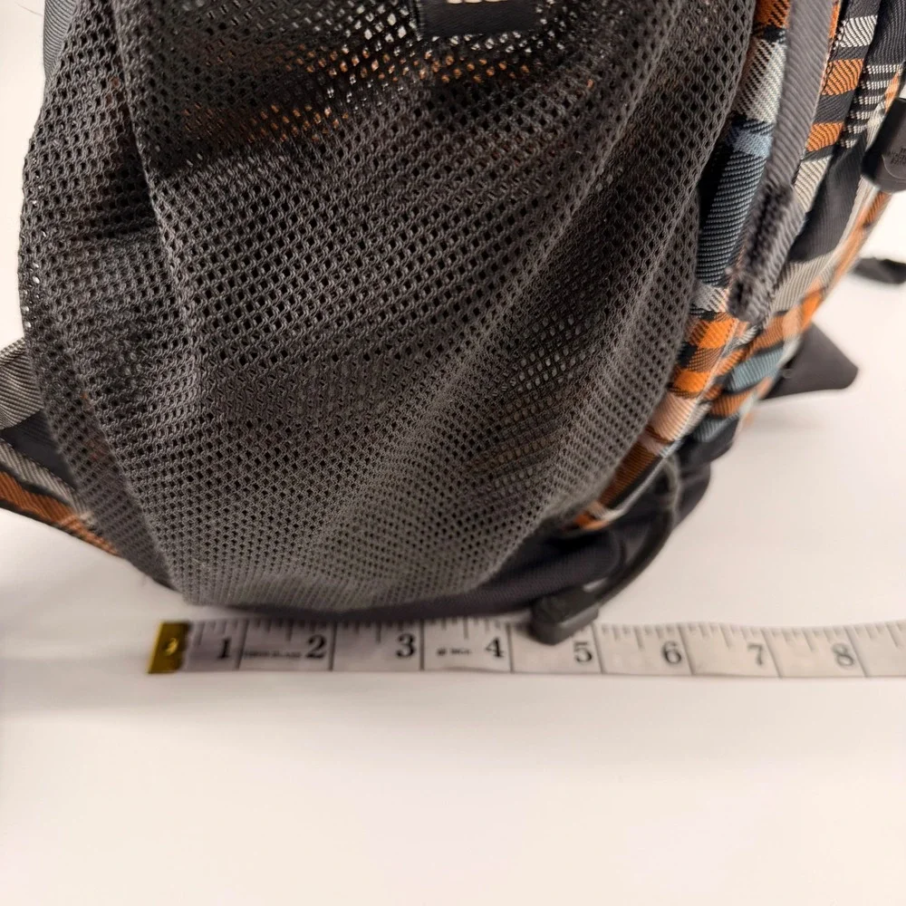 The North Face Backpack Unisex OS Orange Plaid Wasatch Daypack Hiking Bag hole